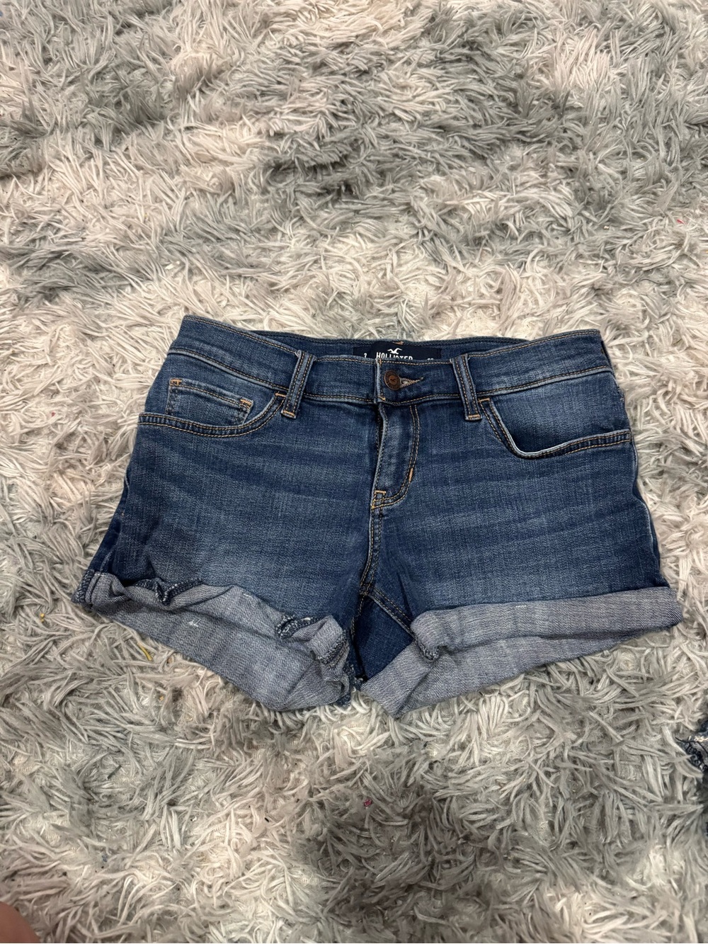 Hollister Medium Blue low rise  Rolled Cuff Denim Shorts